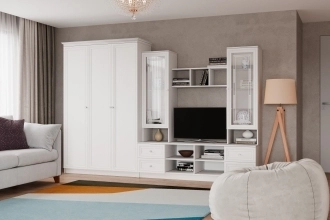 Стенка Билли-58 в белом цвете со стеклом