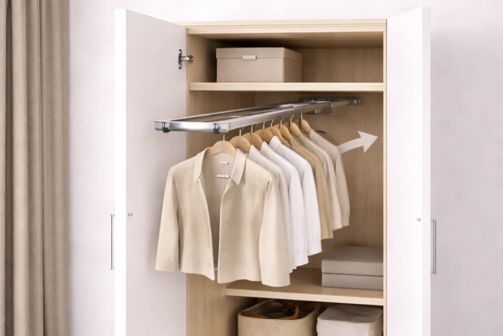Шкаф с выдвижной вешалкой для компактного хранения одежды
