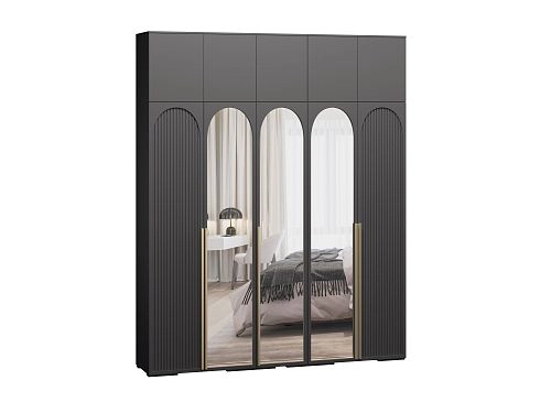 Шкаф распашной Брей-5 Хит с антресолью с зеркалами Черный - фото 2