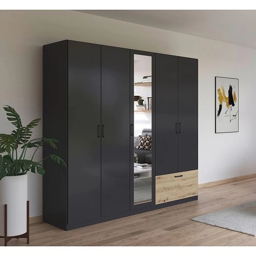 Шкаф распашной Бари-4 Черный / Дуб Бунратти - фото 1