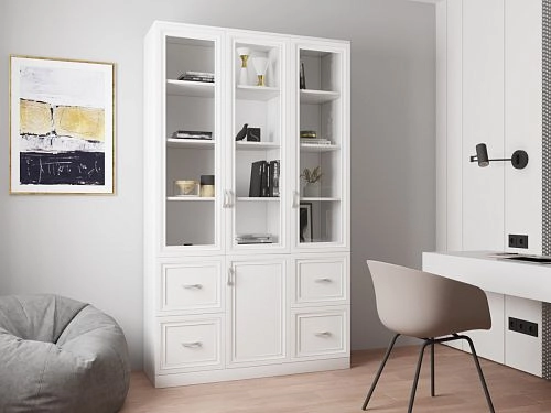 Шкаф Библиотека Библиограф 3.5 Рельеф Белый - фото 1