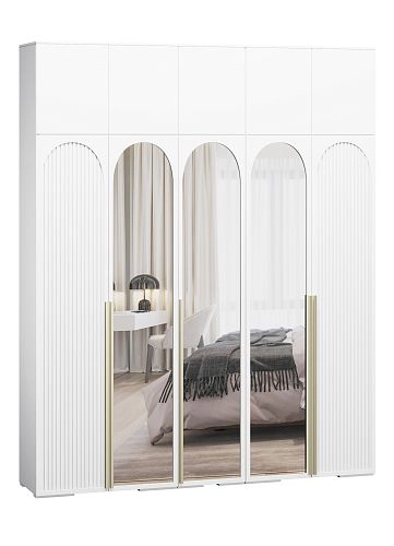 Шкаф распашной Брей-5 Хит с антресолью с зеркалами Белый - фото 4