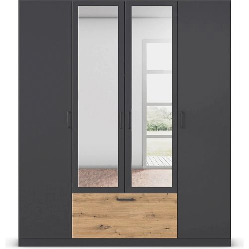 Шкаф распашной Бари-2 Черный / Дуб Бунратти - фото 3