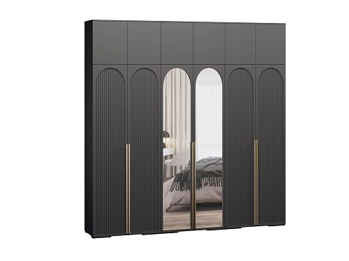 Шкаф распашной Брей-6 Хит с антресолью с зеркалами Черный - фото 2