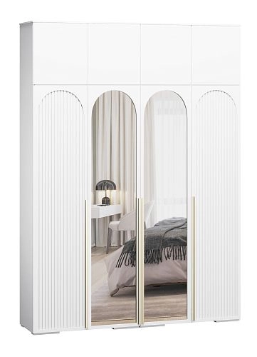 Шкаф распашной Брей-4 Хит с антресолью с зеркалами Белый - фото 4