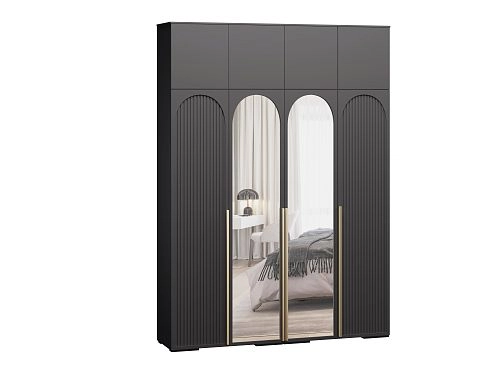 Шкаф распашной Брей-4 Хит с антресолью с зеркалами Черный - фото 2