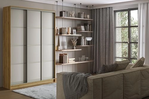 Шкаф-купе Борнео-3.2 Дуб Золотистый/Слоновая Кость - фото 1