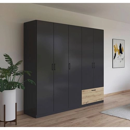 Шкаф распашной Бари-5 Черный / Дуб Бунратти - фото 1