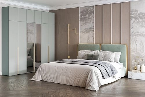 Шкаф распашной Солфорд 6 с антресолью с зеркалами Сумеречный Голубой - фото 1