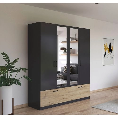 Шкаф распашной Бари-6 Черный / Дуб Бунратти - фото 1