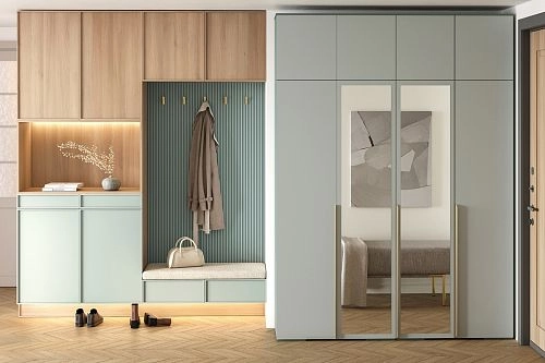 Шкаф распашной Солфорд 4 с антресолью с зеркалами Сумеречный Голубой - фото 1